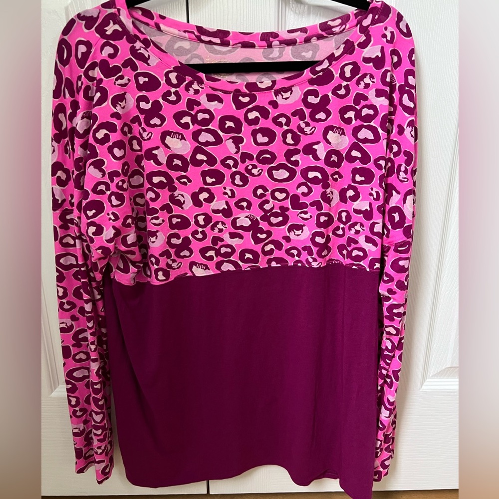 Lilly Pulitzer Finn Top Leopard Fuchsia Pink Cheetah XL - Excellent Condition
